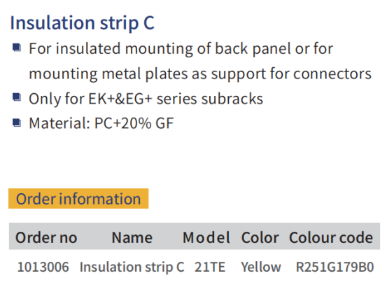 Insulation strip of EK  Subrack